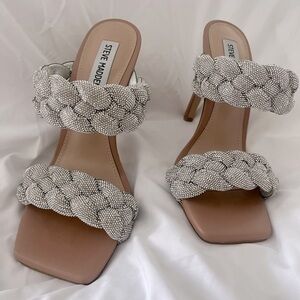 Steve Madden Kensley-R Silver Rhinestone Braided High Heel Sandals